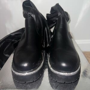 Elegant Black Over the Knee Boots with Silver Detail